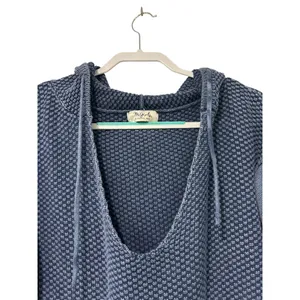 MGirls by Material Girls Blue Waffle Knit Hoodie Y2K Boho Grunge Size M Casual thumbnail 2