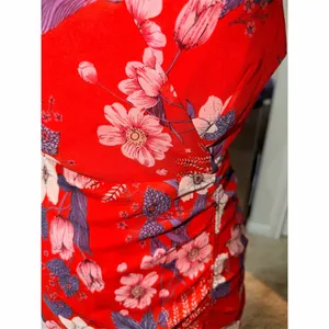 ASTR The Label Dress Womens XS Red Floral Faux Wrap Midi Ruched Side Tie thumbnail 5