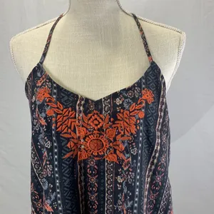 Hollister Criss Cross Navy Blue Embroidered Cami Tank Size Large thumbnail 2