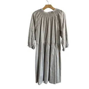 Linda Anderson Beige Rayon Linen Blend Pleated Boho Midi Dress‎ Size XL thumbnail 2