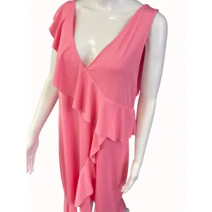 Zara Women's Pink One Ruffle Shoulder/ High low Dress Size L SKU 4112 thumbnail 2