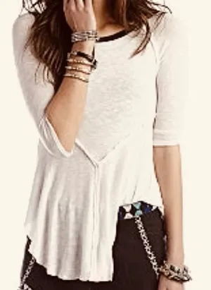 Free People Intimately Off-White with Black 3/4 Sleeve Weekend Layering Top thumbnail 10
