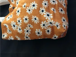 Daisy Print Orange Floral Canvas Tote Bag with White Handles thumbnail 9