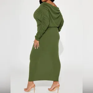 Off Shoulder Sweater Maxi Dress - Green/2X - 18/20 thumbnail 2