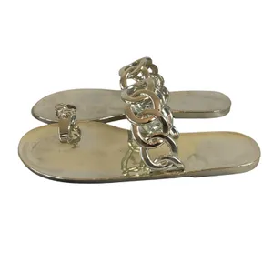NWOT Casual Toe Loop Detailing Jelly Slippers Gold Size 8 thumbnail 6