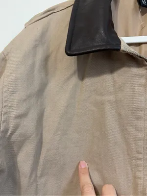 H&M Cropped Barn Jacket Size Medium Oversized Beige Coated-Collar Twill Brown thumbnail 5