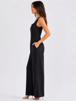 Black Wide-Leg Jumpsuit with Square Neck XL thumbnail 3
