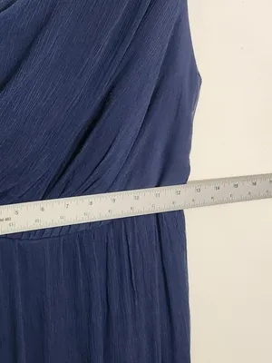Amsale Navy 100% Silk One Shoulder Formal Maxi Dress Size 4 Wedding Guest Dress thumbnail 7