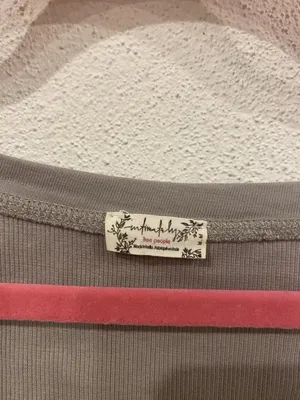 Free People Shirt Womens Medium Gray Embroidered Scoop Neck Long Sleeve Cropped thumbnail 2