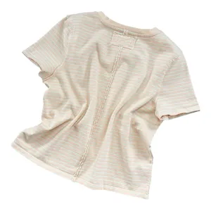 Free People We The Free Baby Tee T Shirt Striped Peach Mint Size S Boxy 100%‎ Cotton Staple thumbnail 8