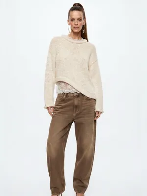 Zara Asymmetric Knit Sweater Size Small Cream / Off-White thumbnail 11