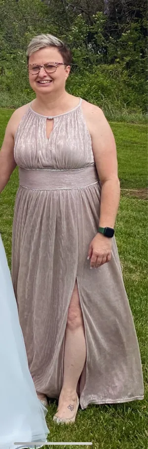 David's Bridal Champagne Formal Dress thumbnail 3
