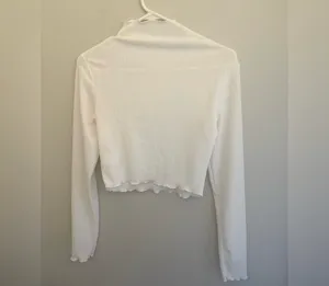 SheIn Long sleeve lettuce trim crop top thumbnail 3