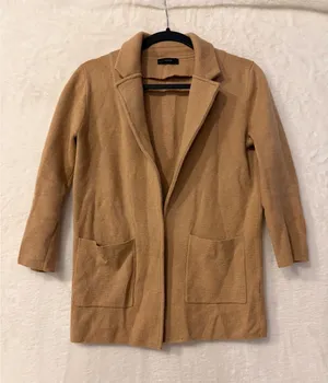 J. Crew Sweater Blazer Womens Camel Tan Merino Wool Blend Cardigan J0244 thumbnail 1