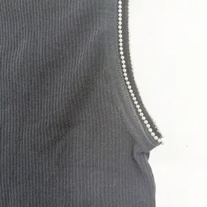 Free People Womens Intimately Ball Chain Trim Edgy Boho Ribbed Crop Top Black M thumbnail 2