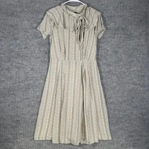 Brooks Brothers Size-6 Womens Midi Shirt Dress Silk Floral Ruffle Cream thumbnail 2
