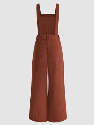 Cider Terracotta Corduroy Wide Leg Jumpsuit Orange Overalls M 70s Retro Vibe thumbnail 5