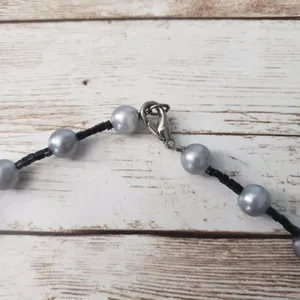 Vintage Necklace - Silvery Blue Faux Pearl & Beaded Necklace thumbnail 4