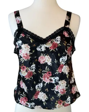 Hot Topic Skull & Flowers Satin & Lace Strappy Tank Top thumbnail 1