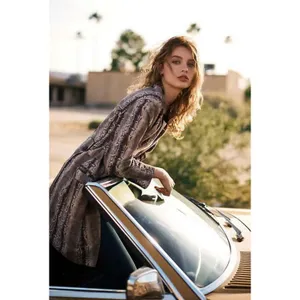 Blank NYC Python Print Faux Suede Longline Duster Coat Neutral Taupe Womens Sm thumbnail 5