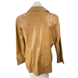 Le Lis Womens Brown Faux Leather Notched Collar Long Sleeve Blazer Coat Jacket L thumbnail 4