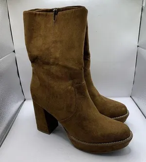 Tamaris mid ankle heel boots suede platform chunky 80’s Almond toe size 40 US 9 thumbnail 1