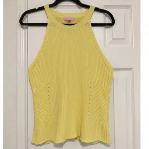 Lilly Pulitzer Estee Yellow High Neck Halter Sweater Knit Tank Top Medium thumbnail 2