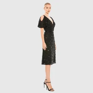 Mac Duggal 4988 Womens Pearl Embellished Drop Shoulder Dress thumbnail 4