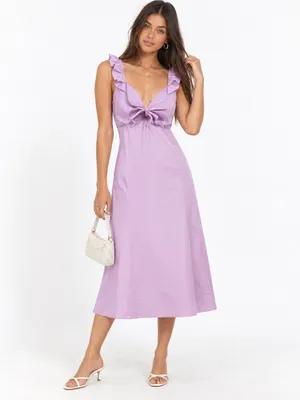 DREW XS Lilac Bow Tie Midi Dress Wedding Guest Kawaii Pastel Romantic Fairy thumbnail 4