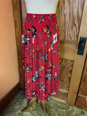 Vintage 90s Alfred Dunner Red Floral Midi Skirt Size 10 Elastic Waist thumbnail 6