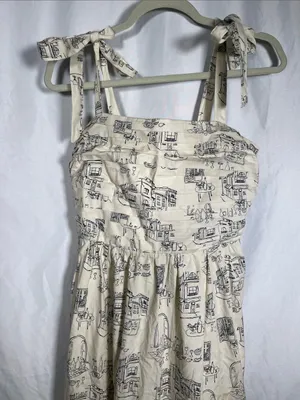 Abercrombie & Fitch Womens Emerson Italy Theme Dress Cream Black Medium thumbnail 3