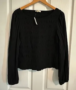Madewell Black Smocked Long-Sleeve Top NWT thumbnail 1