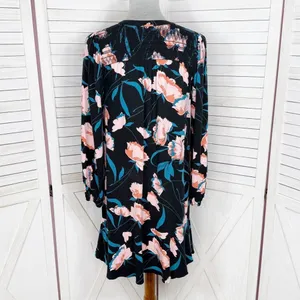 Maeve Anthropologie Ragonda‎ Floral Smocked Shoulder Tunic Shift Dress Black 4 thumbnail 5