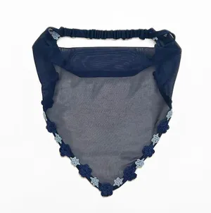 Indigo Blue Mesh Crochet Trim Triangle Headband –Elastic Boho Hair Scarf – Cottagecore Headband for Women – Festival Hair Accessory thumbnail 3