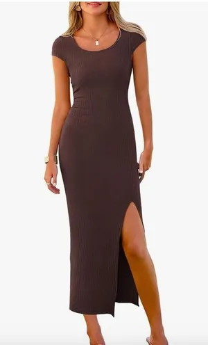 NEW Cap Sleeve Ribbed Knit Fitted Maxi Slit Dress S thumbnail 1