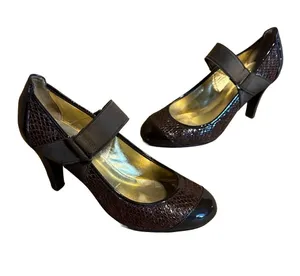 Dkny Brown Patent Leather Snakeskin-Embossed Mary Jane Shoes (5.5) thumbnail 1