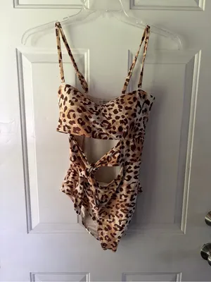 aerie Leopard Print Cutout One-Piece Swimsuit - Brown/Tan Sz L thumbnail 5