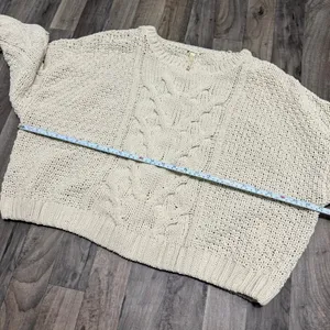 Line & Dot Cream Beige Chunky Open Cable Knit Slouchy Crewneck Sweater 1 thumbnail 3