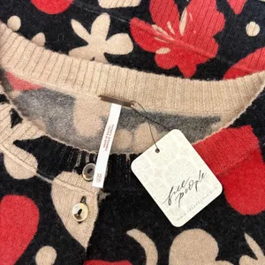 NWT!! FREE PEOPLE Nocturnal Patterned Cardi Black Retro Combo Hearts Floral XS thumbnail 11
