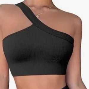 One-Shoulder Ribbed Black Crop Top or Activewear Bra thumbnail 1