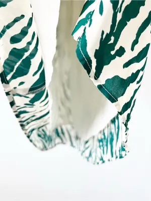 BA&SH Zebra Print Green Cream V-Neck Flowy Boho Mini Dress thumbnail 7