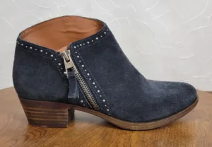 Lucky Brand Benna Women's Ankle Boots 5-5.5 Black Booties Studded Block Heel Zip thumbnail 1