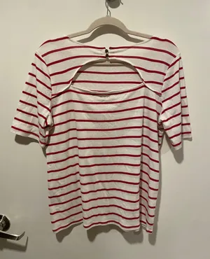 Loft White & Pink Striped Top thumbnail 3