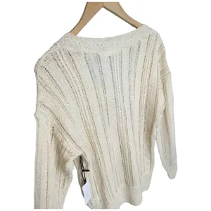 New ASTR Faux Wrap Pointelle Knit Long Sleeve Sweater Top Pullover Cream L thumbnail 9