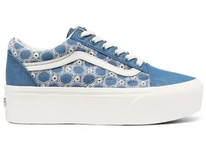 Vans Old Skool Platform Blue Denim Floral Sneakers 8.5 Men 10 Women thumbnail 1