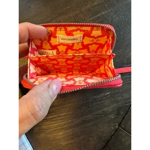 Vera Bradley Red Woven Straw Pebbled Leather‎ Zip Around Coin Purse Wallet EUC thumbnail 3