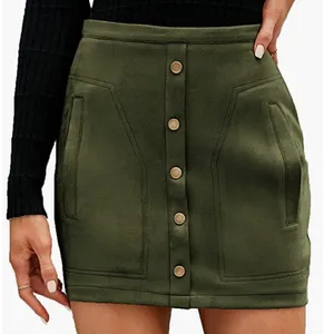 Naggoo Women's Size‎ Medium High Waist Mini Skirt Army Green Faux Suede Button thumbnail 2
