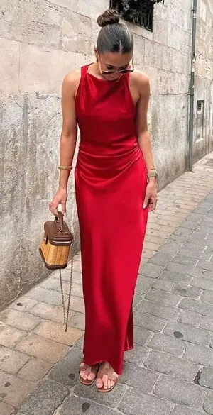 Zara dress Maxi Red satin Lingerie Fitted wedding Party thumbnail 2