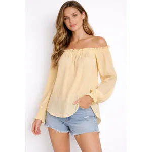 Vintage USA Cotton Gauze Prairie Peasant Blouse Off Shoulder Boho Top S thumbnail 4