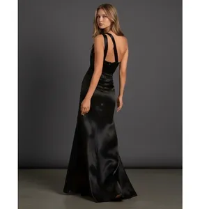 Lulus Black Satin One-Shoulder Open‎ Back Formal Maxi Dress Size Small thumbnail 2
